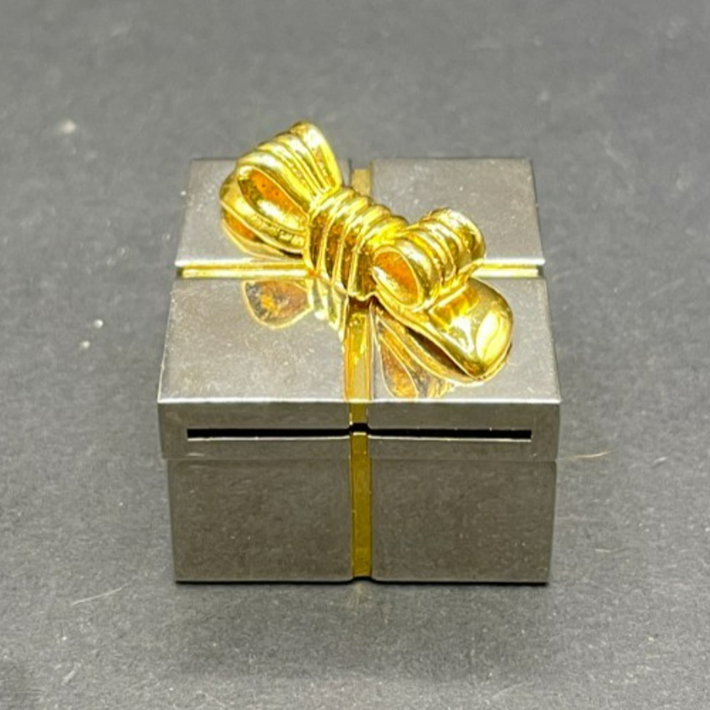 Vintage Miniature Gift Box Desk Clock & Picture Frame Two-Tone Silver Gold Tone